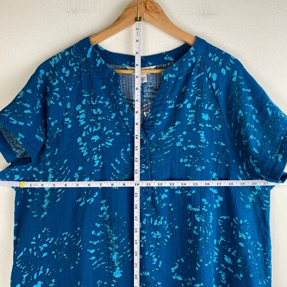 NEW Coldwater Creek Gauze Caftan Size XL Teal Batik Brushstroke Lagenlook Cotton - Picture 14 of 15